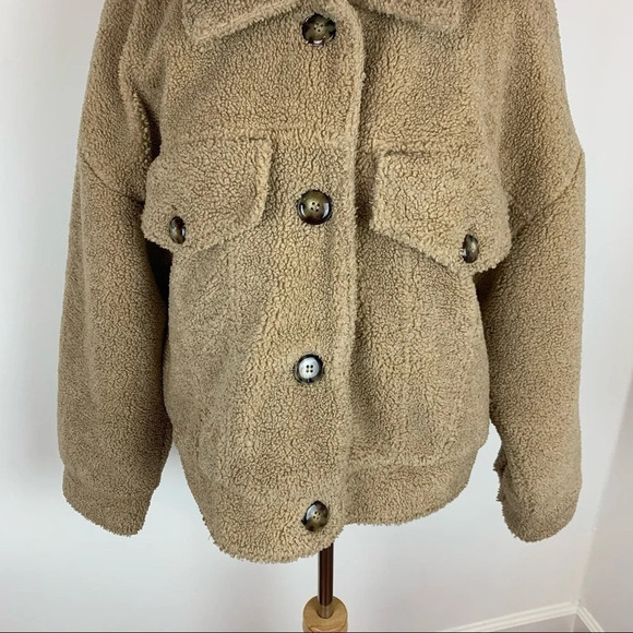 Zara Blogger Favorite Teddy Shearling Jacket Coat Tan Size M - Picture 10 of 12